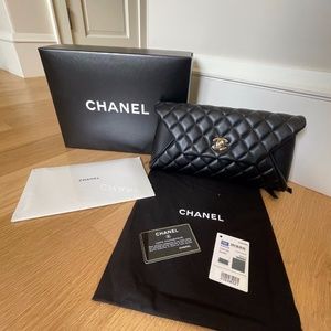 CHANEL Lambskin Quilted Fold Up Again Clutch Handbag Black